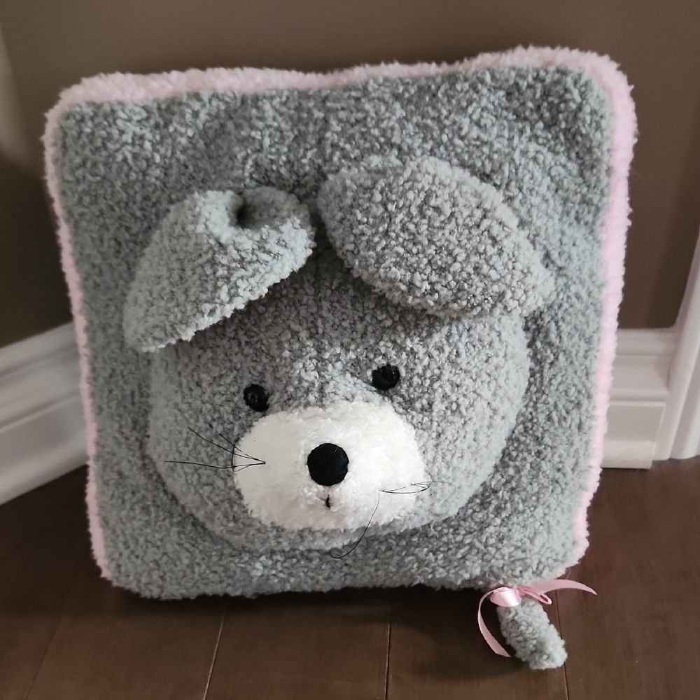 Gray and Pink Mouse Pillow